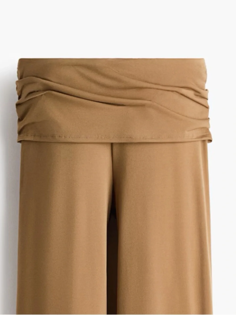 Wide-Leg Fold-Over Waist Pants — Camel